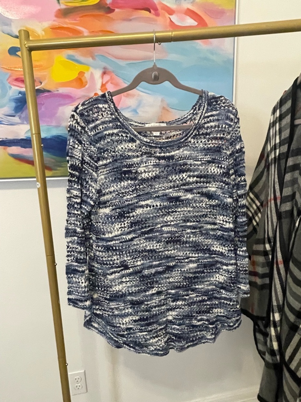 Dressbarn Blue and White Knit Top Large‎ dressy comfy work women’s sweater